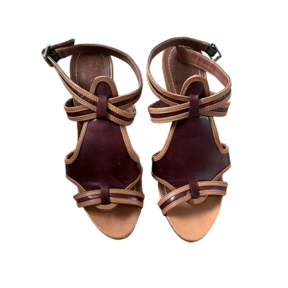 Elizabeth and James burgundy and brown peep toe heels size 37 - Picture 1 of 5